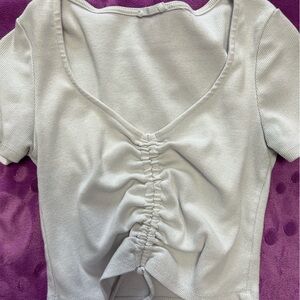 xs scrunch-tie white crop top